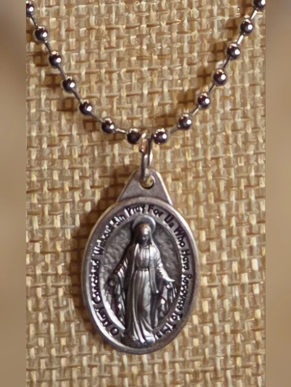 NWOT Italy Miraculous Medal Necklace Silver Virgin Mary Pendant 1830 Ball Chain